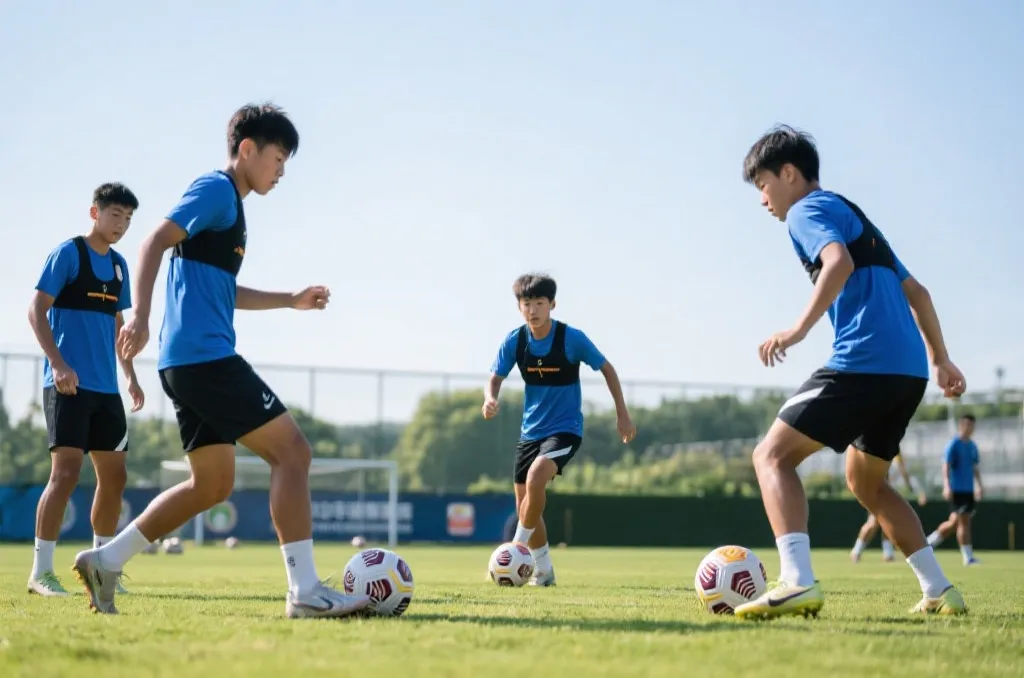 青年球员在训练场展示技术与专注神情